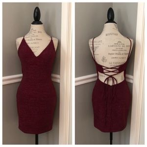 NEW JOVANI SZ 6 BURGUNDY SHIMMER LACE UP FORMAL COCKTAIL DRESS